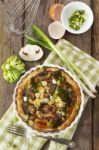 Quiche Lorraine With Chicken, Mushrooms And Broccoli Stock Photo