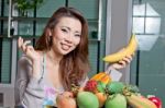 Woman Preparing Material For Do Her Food Stock Photo