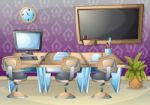 Cartoon  Illustration Interior Office Room With Separated Layers Stock Photo