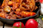 Fresh Seafoos Stew On An Iron Skillet Stock Photo