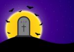 Halloween Gravestone Bat Moon  Stock Photo