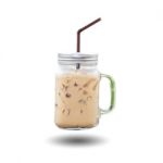 Ice Coffee Cup With Handle And Drinking Straw Stock Photo