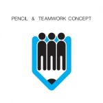 Creative Pencil And People Icon Abstract Logo Design Stock Photo