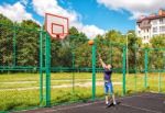 Young Man Training In Basketball Stock Photo