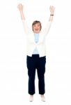 Old Lady Raised Hands Stock Photo