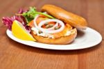 Salmon Bagel Sandwich Stock Photo