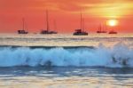 Sea Waves At Sunset Stock Photo