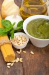 Italian Traditional Basil Pesto Pasta Ingredients Stock Photo