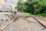 Construction Of A New Pavement Of Paving Slabs Stock Photo