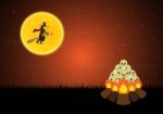 Halloween Skull Bonfire Witch Moon  Stock Photo