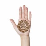 Mehendi Or Henna Tatoo On The Female Hands In Bracelets Isolated Stock Photo