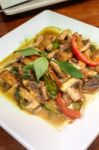 Thai Vegetarian Food Shiitake Mushrooms With Green Curry Stock Photo