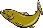 Cartoon Trout Fish Jumping Side Stock Photo