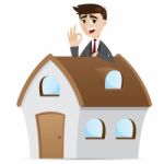 Cartoon Businessman With House Stock Photo