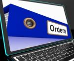 Orders File On Laptop Shows Customers Records Stock Photo