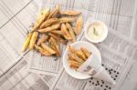 Fries French Mayonnaise Herb Still Life Stock Photo