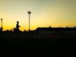 Silhouette Teen Age Run Together  Track Stock Photo