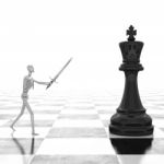 3d Rendering Businessman Fighting, Playing Chess Stock Photo