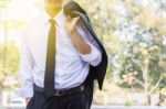 Business Man Standing On The Balcony Stock Photo