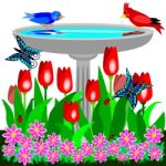 Birdbath In Garden Stock Photo