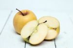 Fresh Tasty Yellow Apple Fruits Isolated On A White Background Stock Photo