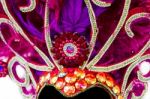 Helmet Decorated With Bright Stones And Feathers For Carnival Stock Photo