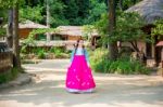 Woman With Hanbok,the Traditional Korean Dress Stock Photo