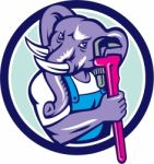 Elephant Plumber Mascot Monkey Wrench Circle Retro Stock Photo