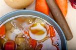 Traditional Italian Minestrone Soup Stock Photo