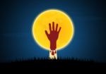 Halloween Blood Zombie Hand Moon  Stock Photo