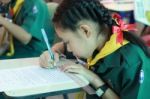 Activity Of Teaching Elementary Students. Elementary Students Are Test Lesson. The Students Intend Exam Stock Photo