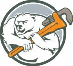 Polar Bear Plumber Monkey Wrench Circle Stock Photo