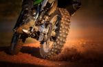 Action Of Enduro Motorcycle On Dirt Track Stock Photo