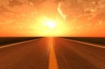 Asphalt Road In Sunset Or Sunrise,3d Rendering Stock Photo