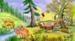 Small  Fairy Tale House Near The River In The Autumn Forest Stock Photo