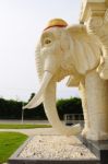 White Elephant Statue Decorated In Front Of The Building Stock Photo