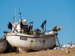 Fishing Boat On Hastings Beach Stock Photo