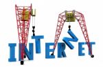 Crane With Internet Text Stock Photo