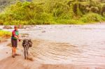 Crossing River In Guanacaste Province Of  Costa Rica Stock Photo