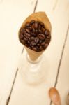 Espresso Coffee Beans On A Paper Cone Stock Photo