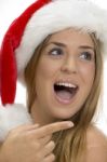 Young Lady Wearing Christmas Hat Stock Photo