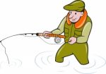 Fly Fisherman With Fishing Rod Fishing Stock Photo