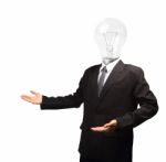 Lamp Head Businessman Hand Outstretched Forward Stock Photo