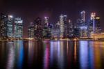 Beautiful Skyscrapers And Reflections At Night Stock Photo