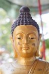 Face Of Golden Buddha Sculpture, Thailand Stock Photo