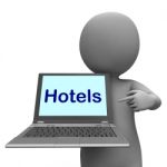 Hotel Laptop Shows Motels Hostels And Rooms Stock Photo