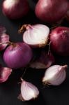 Shallots Still Life Black Background Stock Photo