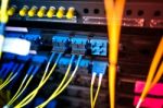 Fiber Optic With Servers In A Technology Data Center Stock Photo