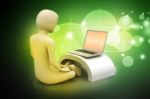 3d Man In Meditation With Laptop Stock Photo