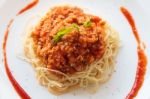 Spaghetti With Tomato Sauce Stock Photo